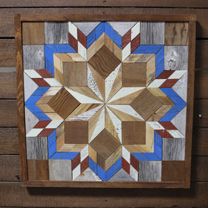 Amish Barn Quilt Wall Art, 2 by 2 Red and Blue Flower