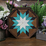 Amish Barn Quilt Wall Art, 1 by 1 turquoise and black - Octagon*