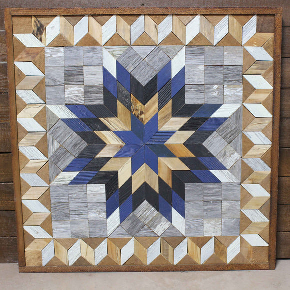 Amish Barn Quilt Wall Art, 3 by 3 Large Blue Star
