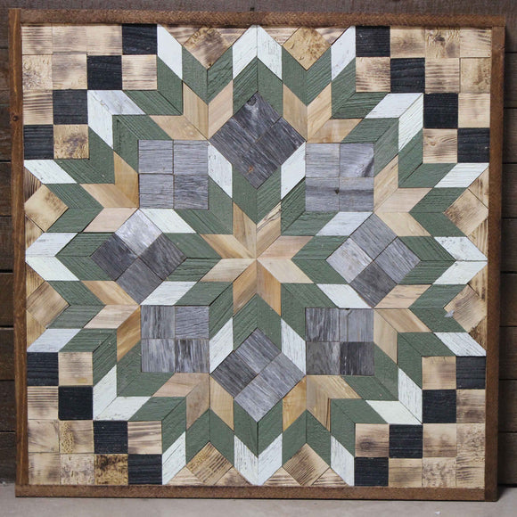 Amish Barn Quilt Wall Art, 3 by 3 Large Sage Green Flower