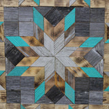 Amish Barn Quilt Wall Art, 3 by 3 Large Turquoise Stars