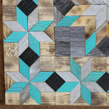 Amish Barn Quilt Wall Art, 3 by 3 Large Turquoise Stars