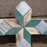 Amish Barn Quilt Wall Art, small cross, green and white