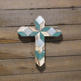 Amish Barn Quilt Wall Art, small cross, green and white