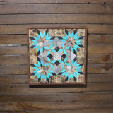 Amish Barn Quilt Wall Art, 2 by 2 Turquoise Flowerburst