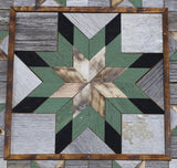 Amish Barn Quilt Wall Art, 2 by 2 Sage Green and Black Star Border