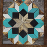 Amish Barn Quilt Wall Art, 30 by 10.5 Turquoise and Black Flowers