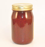 back of 16 oz jar of Strawberry Rhubarb Preserves made from an Amish recipe