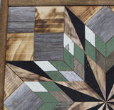 Amish Barn Quilt Wall Art, 2 by 2 Sage Green and Black Star