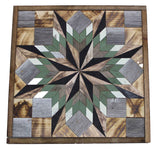 Amish Barn Quilt Wall Art, 2 by 2 Sage Green and Black Star